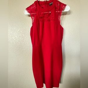 Express Red MIDI Dress with Lace